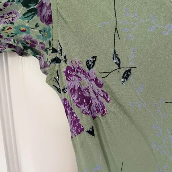 vintage 90s/y2k fairy boho Eva Blue green & purple beaded floral midi dress sz 6 - Image 6