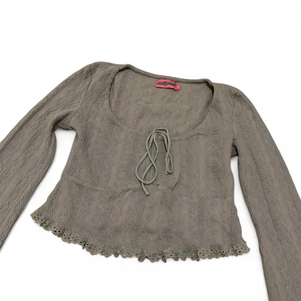 Edikted Lacey Ruched Bell Sleeve Stretch Cotton Crop Top - Image 3