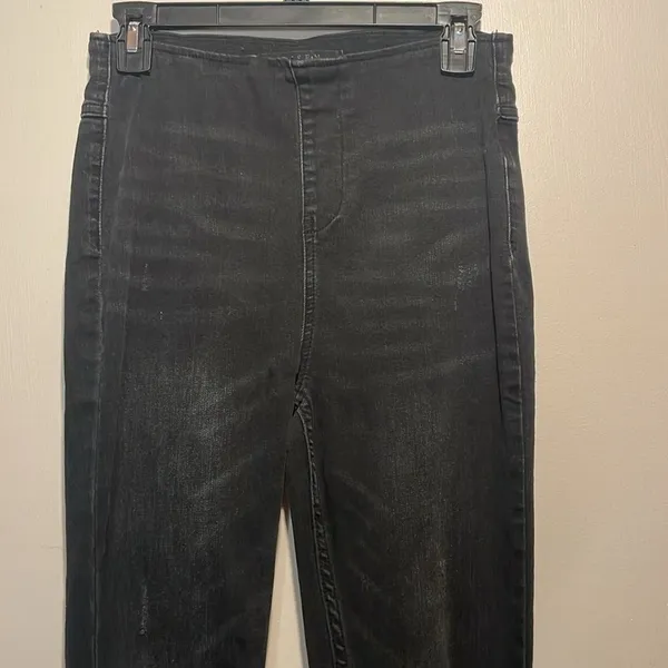 RISEN- Flare High Waist Black Pull On Distressed Vintage Look Raw Hem Jeans- S - Image 5