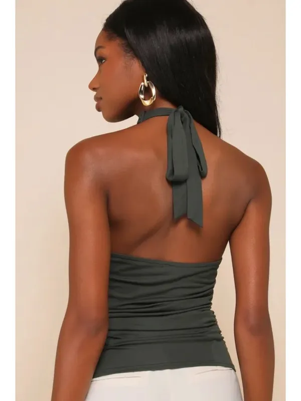 NWT Lulus Cute Inspiration Dark Green Sleeveless Halter Top - Size: Extra Small - Image 6