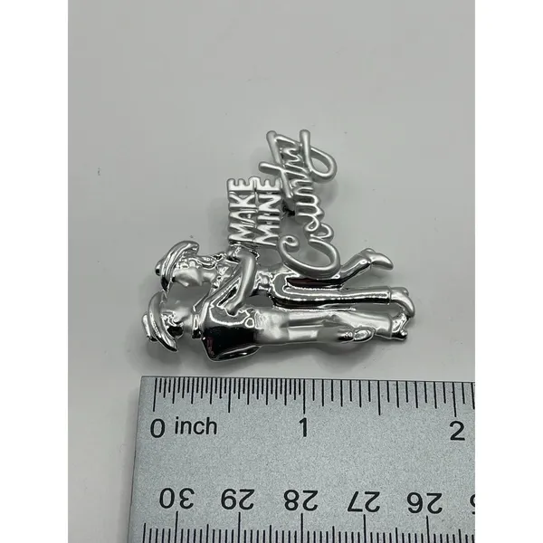 Country Western Signed Brooch Pin MAKE MINE COUNTRY Script Silver Plate NEW - Image 5