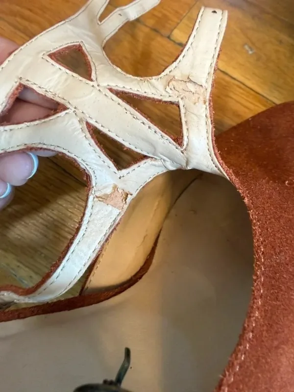 Platform Block Heel Cage T Strap Heeled Pump Sueded Texture US SZ 7 - Image 3