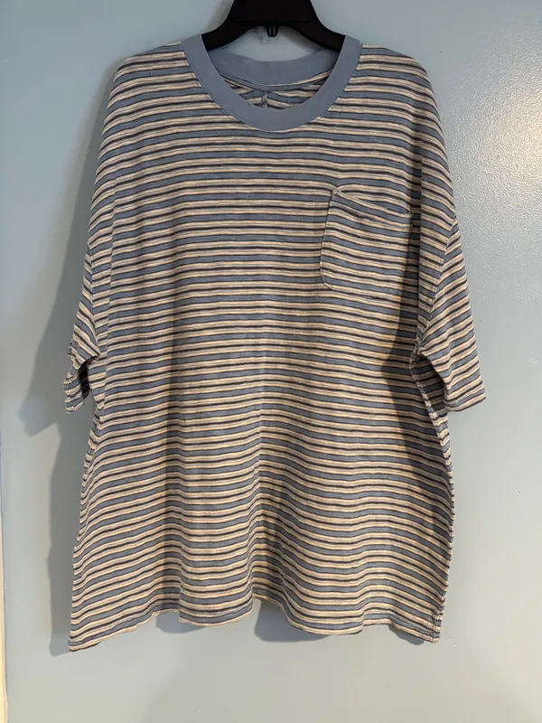 Free People All Over Stripe Cotton T Shirt Blissful Blue Combo - Image 2