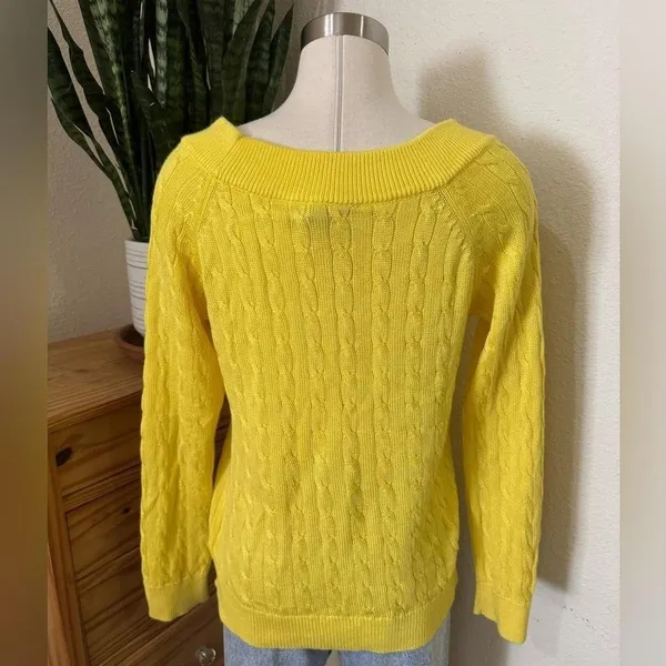 Vintage‎ Lauren Ralph Lauren Yellow Cable Knit Sweater Preppy Boat Neck Knit - Image 6