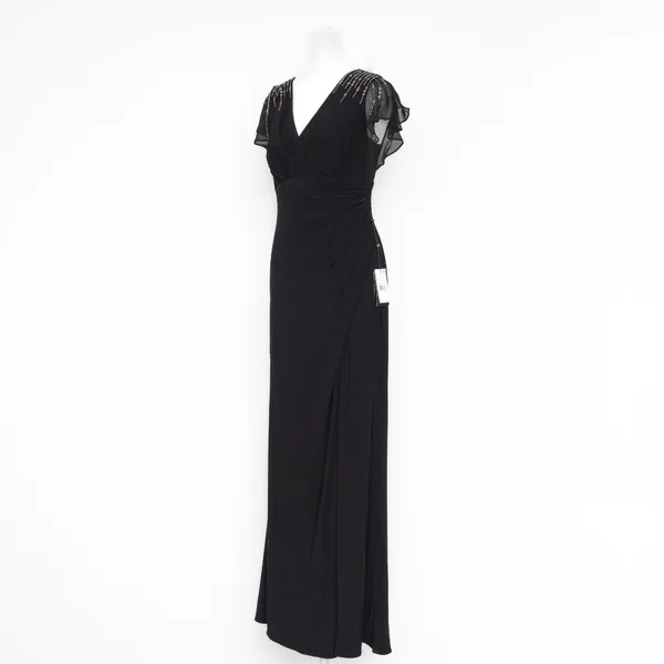 Adrianna Papell‎ Beaded Jersey Chiffon Flutter Sleeve Gown - Image 5