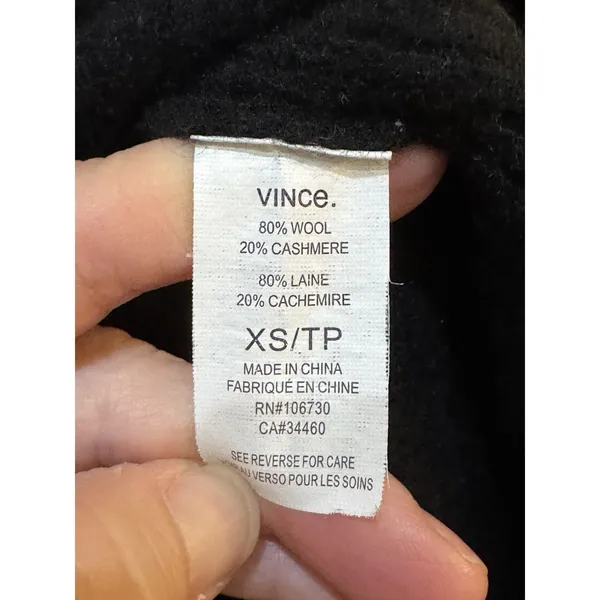 Vince Black Ribbed Poncho Cape Sweater Wool Cashmere Size XS Zipper Accent - Image 6