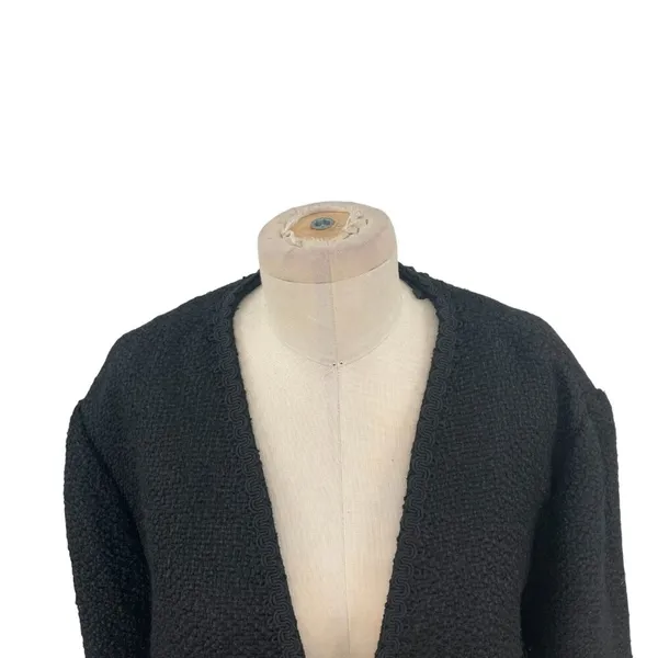 Zara Jacket Button Textured Tweed Gold‎ Button Open Cropped Black Blazer XXL - Image 4