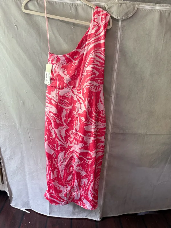 Pink and red marble lizard thicket one shoulder dress - Image 2