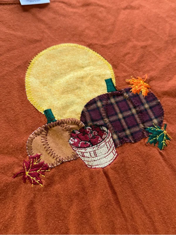 Halloween Fall Embroidered Pumpkin Long Sleeve Shirt Harvest Autumn Cotton Sz XL - Image 6