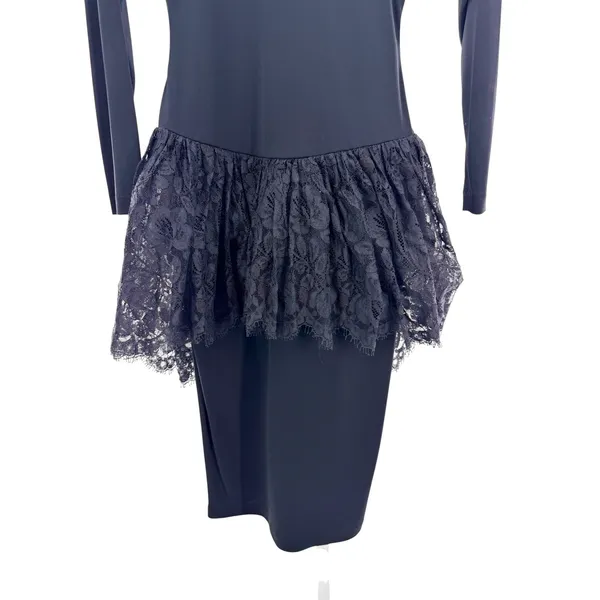 Kathryn Conover Vintage Black Drop Waist Lace Peplum Midi Dress Long Sleeve Sz 6 - Image 2