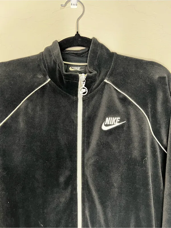 Nike‎ Black Velour Retro White Piping Track Jacket - Image 3