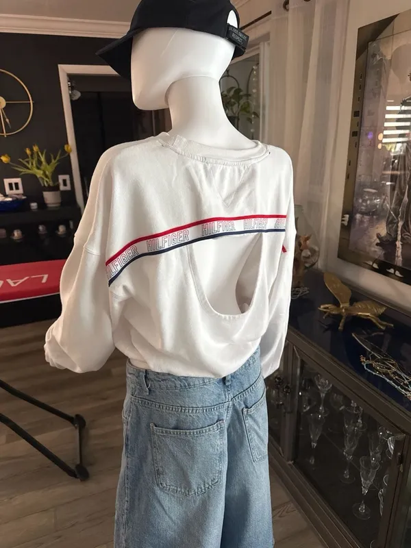 Tommy Hilfiger Sport Open Back Drawstring Sweatshirt White Size XL - Image 2