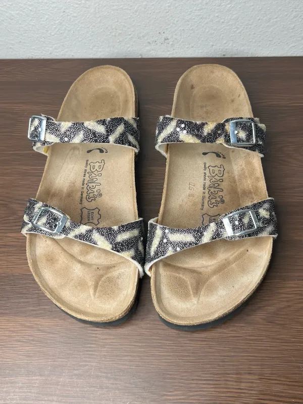 Birkenstock Birkis Tahiti Zebra Stripe Rhomb Glitter Two Strap Sandals Size 7 - Image 7