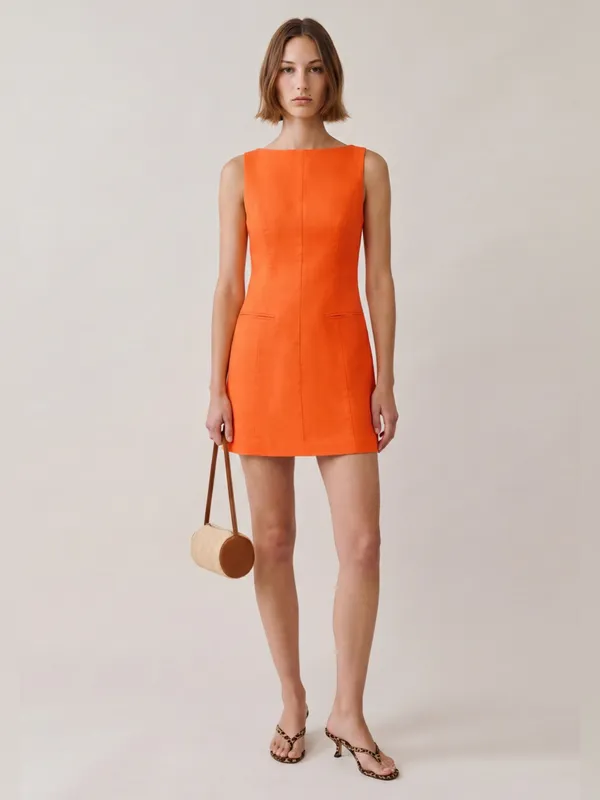 NWT Few Moda Ashley Dress size 0 Bright orange linen mini Kourt - Image 4