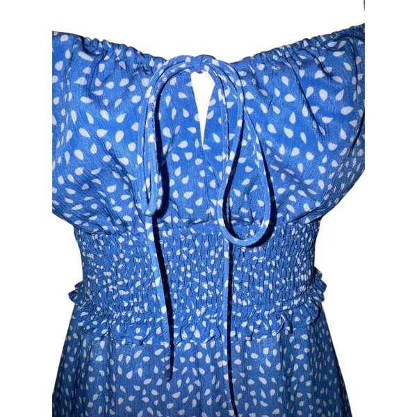 Hello Molly Blue White‎ Print Smocked Mini Dress Puff Sleeve Cottagecore Size S - Image 6