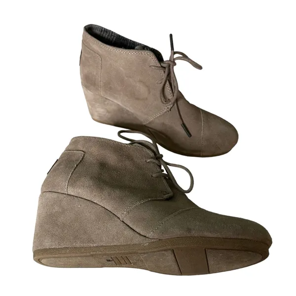 TOMS Ankle Booties Suede Leather Lace Up Wedges Women's‎ Shoes Size 8 - Image 3