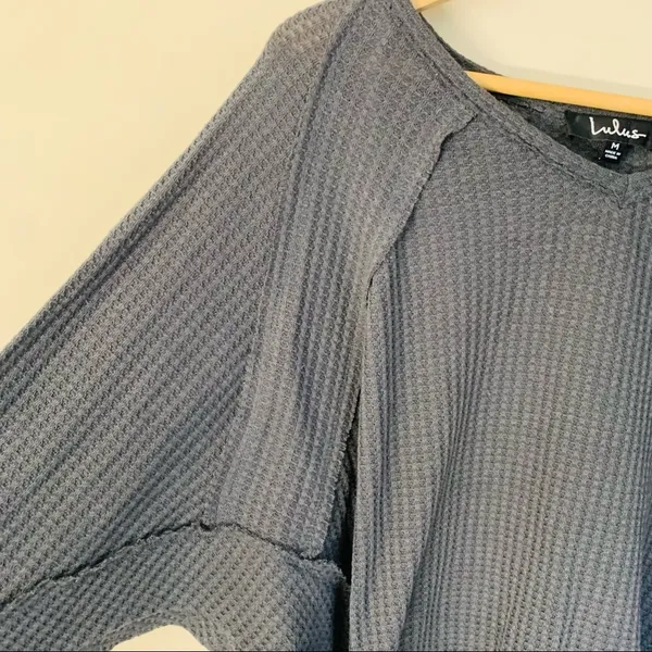 Lulus Chill Time Waffle Knit Long Sleeve Top in Charcoal Grey size M - Image 7