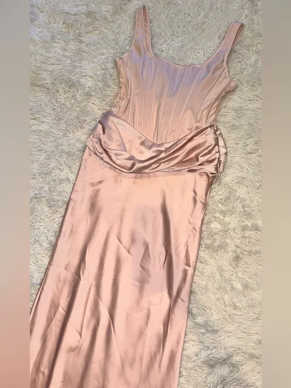 NEW HOUSE OF CB Kira Blush Pink Corset Bodice Satin Gown Sz L - Image 6