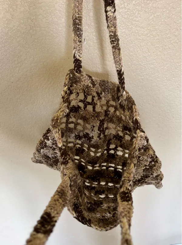 Handmade Brown and cream crochet market bag - Image 4