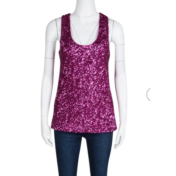 Alice + Olivia Pink Sequined Tank Top Size Medium All Over Sequin Glam - Image 2