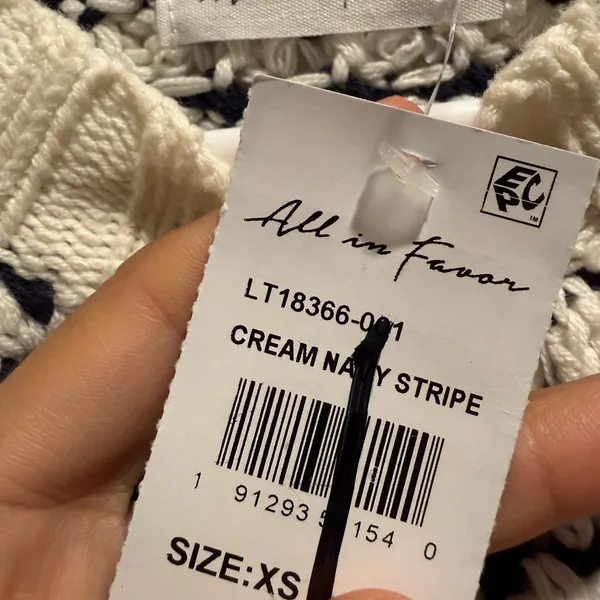 All in Favor Navy and Cream Stripe Knit Sweater‎ Size Xs - Image 6