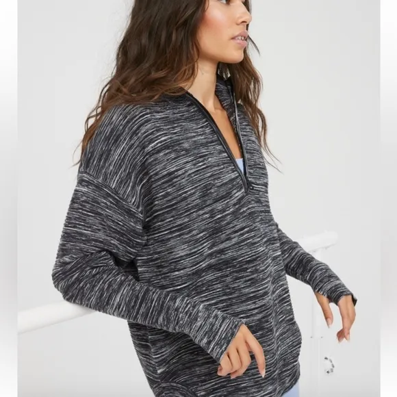 OFFLINE‎ By Aerie Home Stretch Quarter Zip Sweater Black Size Oversized XS - Image 2