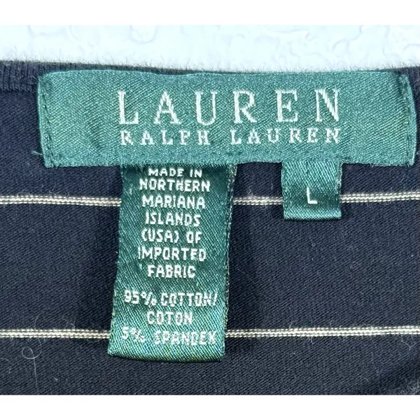 Lauren Ralph Lauren Top Large Black Stripe Boat Neck Cotton Coastal Preppy - Image 4