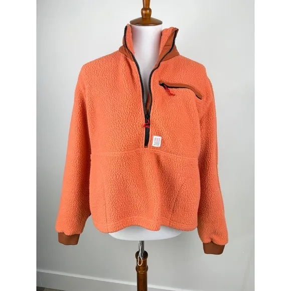 Topo Designs Subalpine Fleece Pullover Burnt Orange Half Zip Women's XL - Image 2