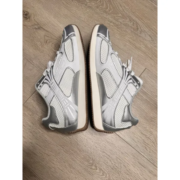 Nicole Miller White Metallic Mesh Silver Athletic Sneakers‎ Fashion Shoes 7.5 - Image 6