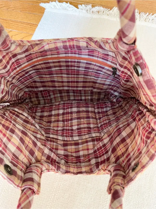 Bella Taylor Quilted Patchwork Tote Bag Red Colors Plaid Striped Paisley Handbag - Image 6