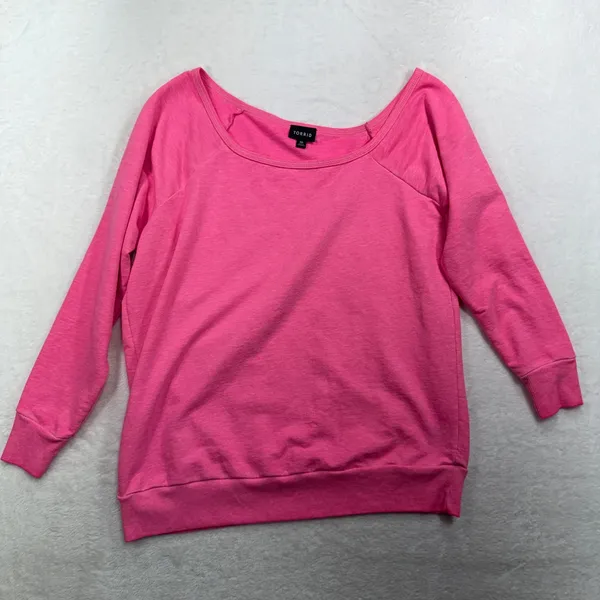 Torrid 00 US M Medium Callie Off Shoulder Sweatshirt Hot Pink Raglan Long Sleeve - Image 3