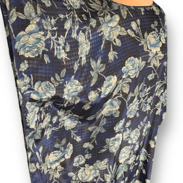 Vintage California Dynasty Blue Floral Caftan‎ Dress Boho Midi Resort Lounge - Image 6
