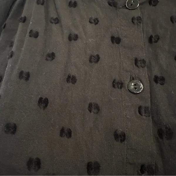 Zara Swiss Dot Blouse Sz M Black Long Sleeves Cotton Button Front Top Shirt - Image 2