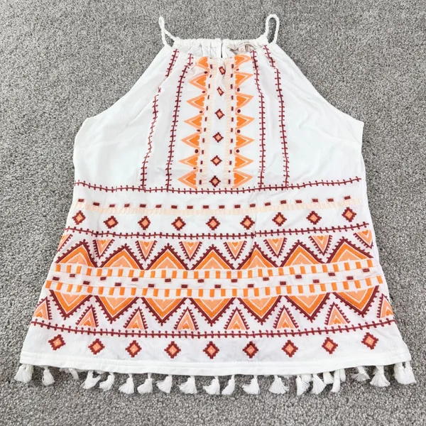 Skies Are Blue Embroidered Halter Top Womens M Tassel‎ Boho Southwestern Peasant - Image 4