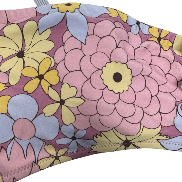 Aerie Bandeau Cut Out Bikini Top Dainty Bow Floral‎ Retro Purple Pink Size S - Image 4