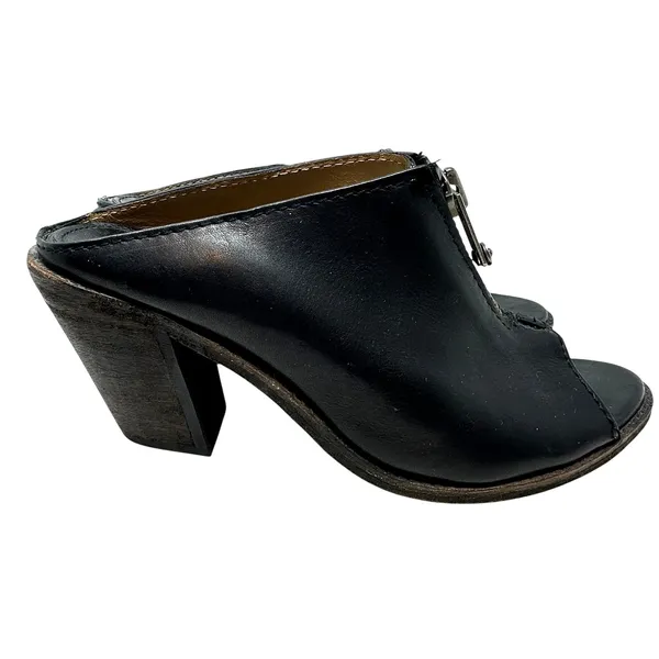 Frye Izzy Zip Moto Mule Heels Leather Open Toe Black‎ Size US 9.5 - Image 8