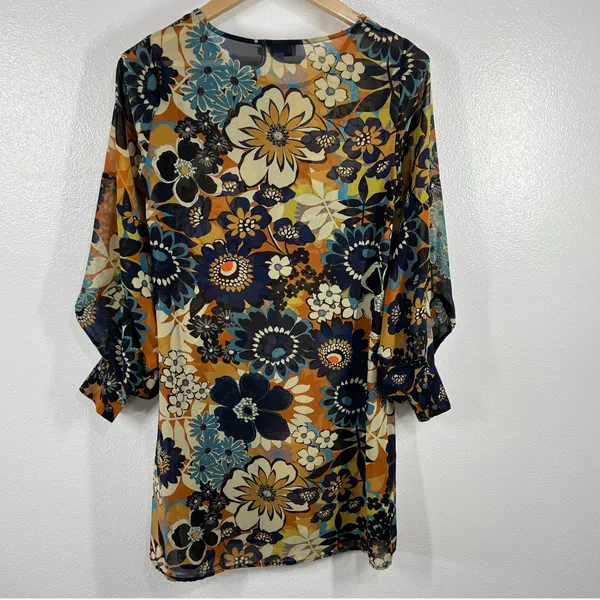 Molly Bracken Floral Print Mini‎ Dress Long Sleeve Sheer Chiffon Boho Small Chic - Image 2