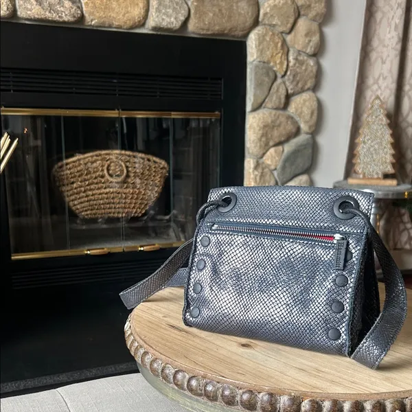 Hammitt Tony Smallolivine Snakeskin Leather Crossbody Blue Haze - Image 4
