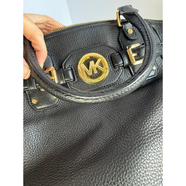 Michael Kors Hudson Belted Leather Satchel Black Shoulder Strap Designer‎ Luxury - Image 9