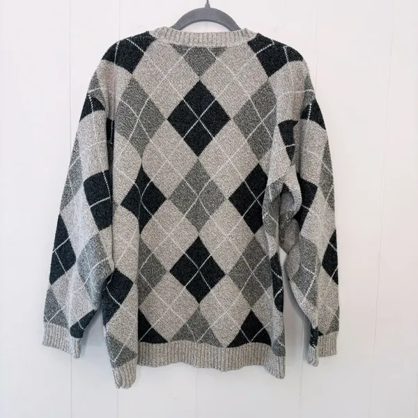 Vintage Liberty Beige & Black Argyle Sweater L - Image 2