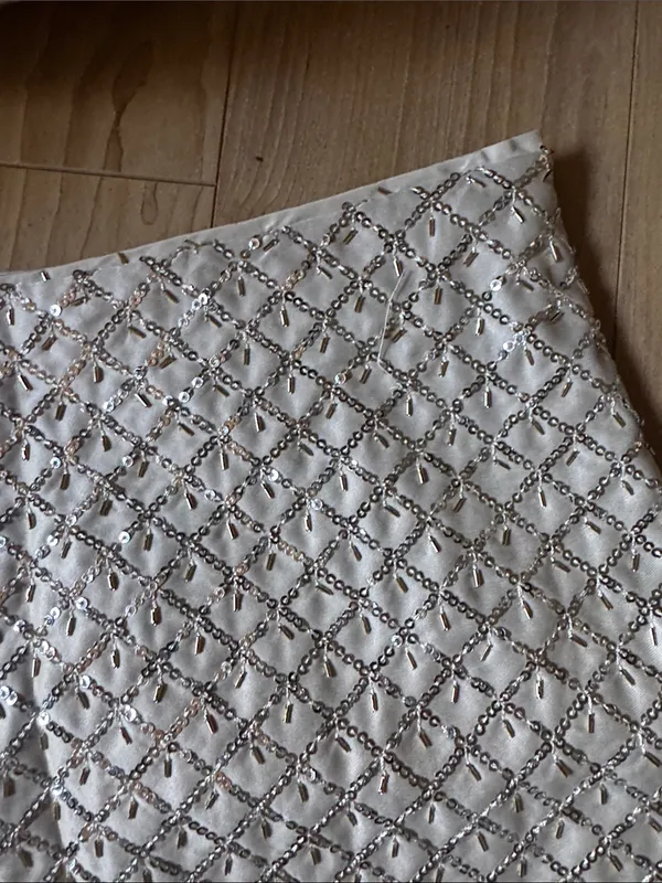 Divided Beaded Ivory Mini Skirt - Image 2
