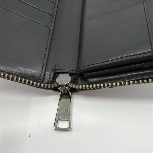 Coach Accordion Zip Brown/Black Signature Coated Canvas Wallet - Image 7