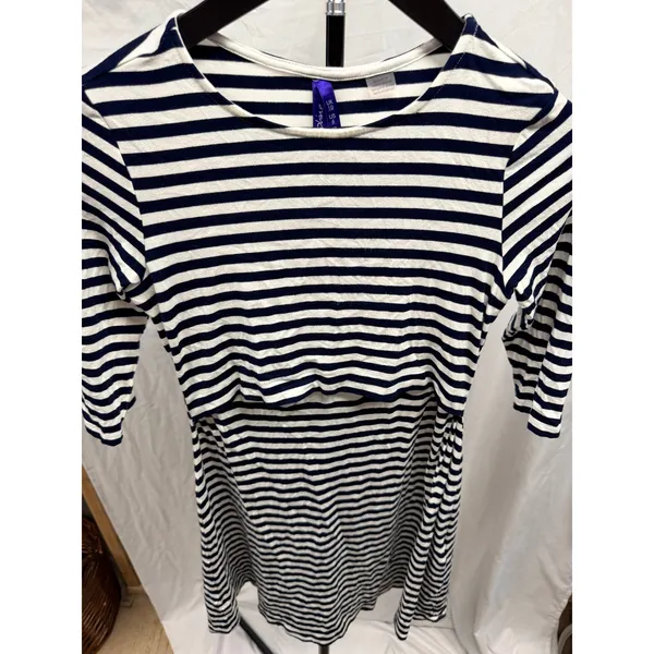 Seraphine Navy/White Striped Maternity and Nursing A-Line Soft Jersey Dress Sz 6 - Image 4