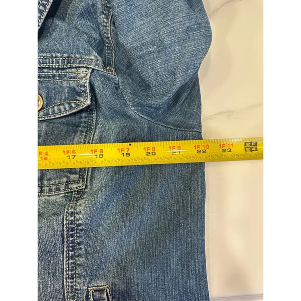 Christopher & Banks Denim Jean Jacket Women’s XL Petite Clear Rhinestone Buttons - Image 6