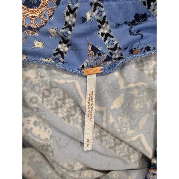 Free People Mini Skirt Womens Small Blue Geometric Print Ruched Detailed Pull On - Image 5