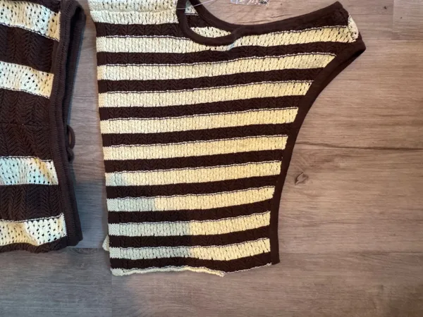 Free People Free-est Joan Fauxchet Crochet Top/Pants Set M Brown Stripe - Image 12