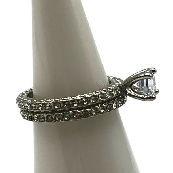 Cubic Zirconia Double Band Engagement Style Promise‎ Ring Size 6.5 Bling Sparkle - Image 4