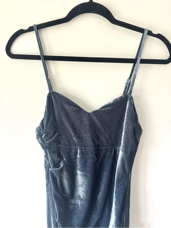 Lulus Plush Personality Slate Blue Velvet Ruched Bodycon Midi Dress Formal - Image 5