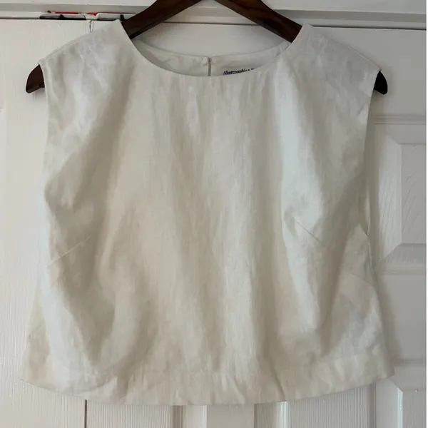Abercrombie & Fitch White‎ Linen Blend Sleeveless Crop Blouse Keyhole Back XS - Image 2