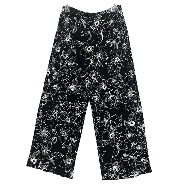 Vtg Softwear by Mark Singer Pants Women L Black Floral Wide Leg Cropped USA Y2K - Image 3
